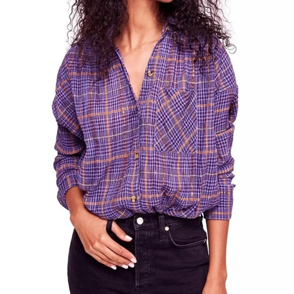 Free People Break My Stride Plaid Top